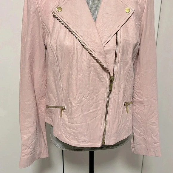 NWOT MICHAEL KORS Genuine Leather Pink Moto Jacket, Size L - Picture 3 of 16